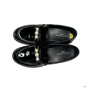 Marc Fisher Kids black patent leather pearls loafers size 5